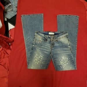 Vintage funky punk Toxic lite wash mid rise bell bottom Jeans, Sz. 3-egplc